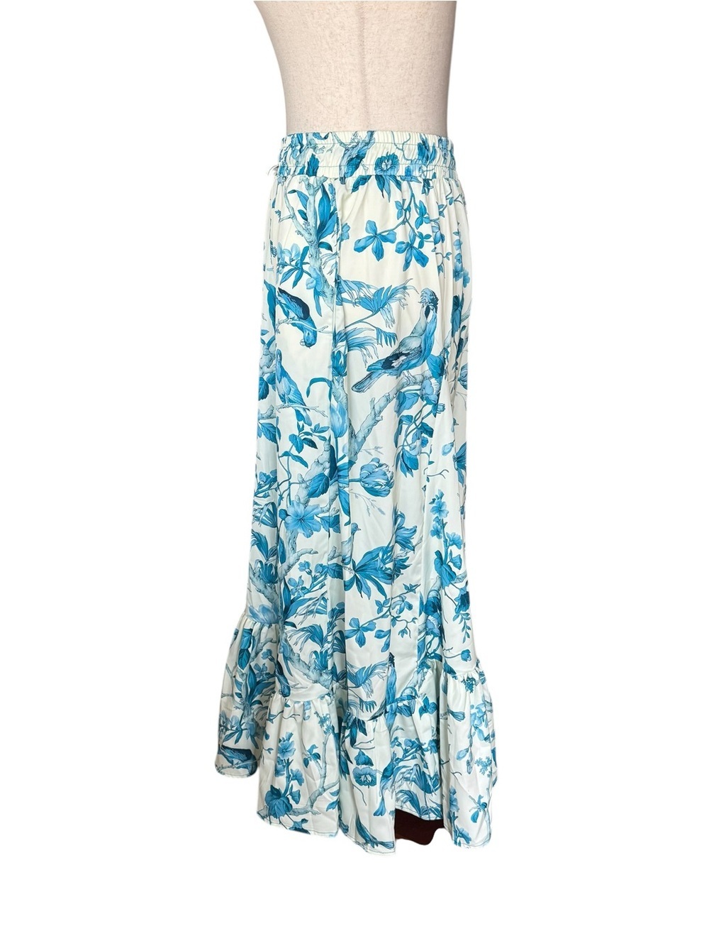 A Rare Bird Tropical Print Stretch Waist Wide Leg Ruffle Pants Boho M L O/S - Picture 7 of 8